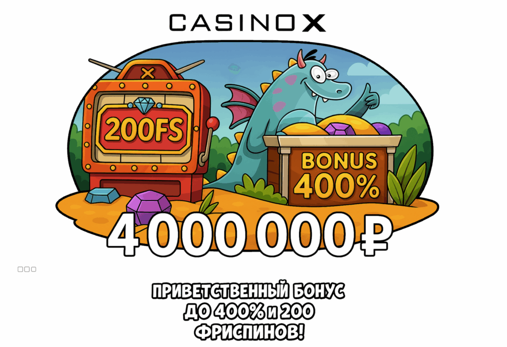 Приветственный бонус до 4 000 000 рублей в Casino-X и фриспины за регистрацию Приветственный бонус до 4 000 000 рублей в Casino-X и фриспины за регистрацию